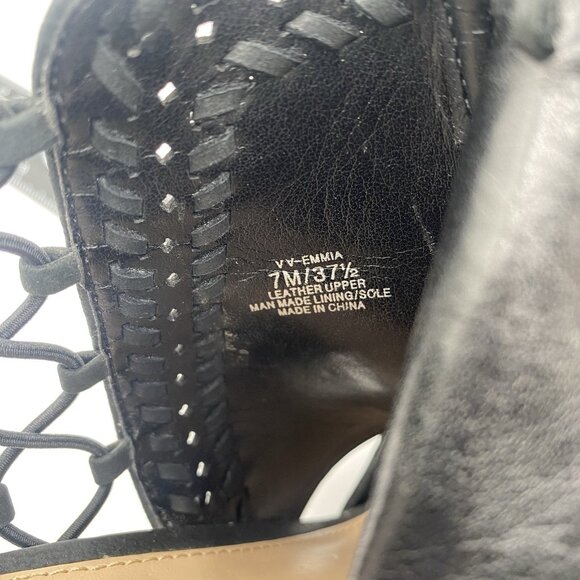 Vince Camuto Emma Leather Peep-Toe Zip Caged Heel Women’s Size US 7 Black - Picture 8 of 14